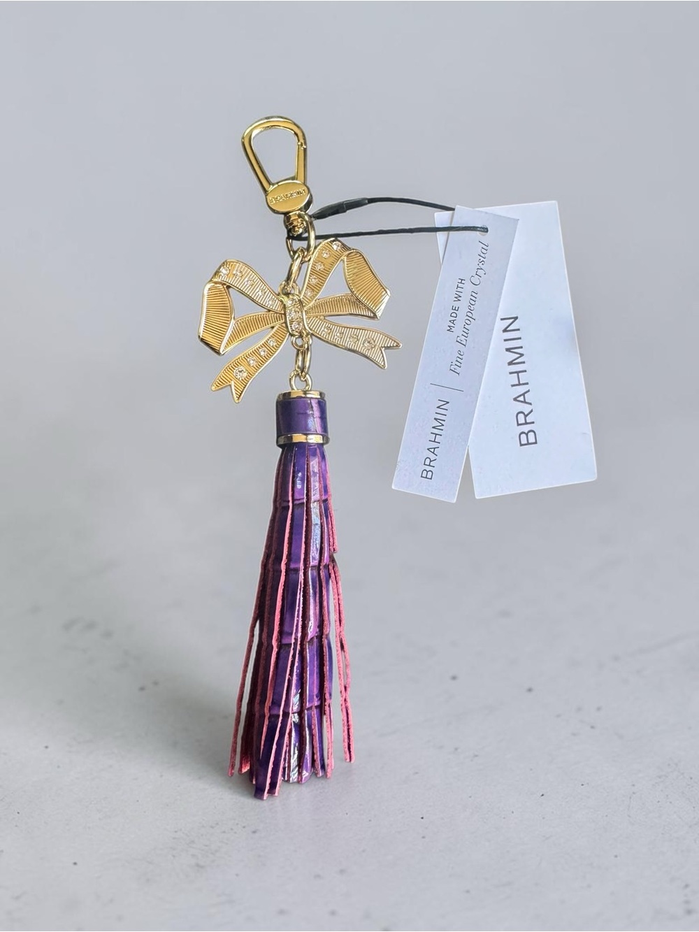 Brahmin Purple Pink Metallic Tassel Keychain with Gold Bow NWT